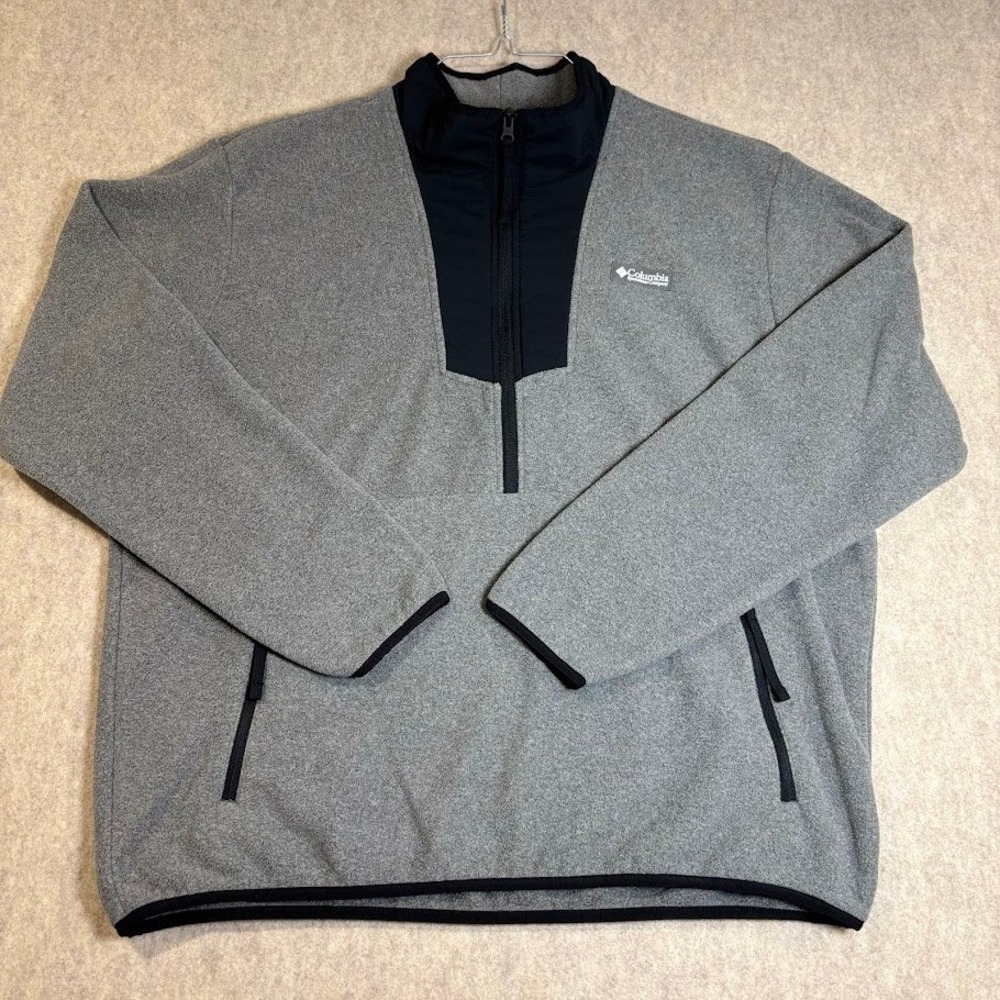 Columbia Fleece Pullover Mens XL Gray Polyester‎ 1/4 Zip Pocket Outdoor Classic